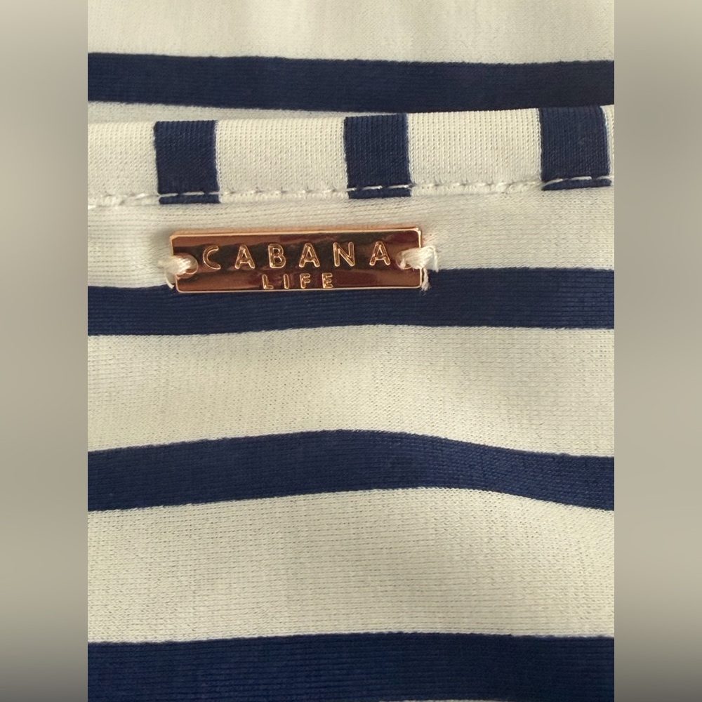 EUC Cabana Life UPF 50+ Navy &‎ White Striped Dolman Sleeve Rashguard Top, Large - Picture 7 of 11